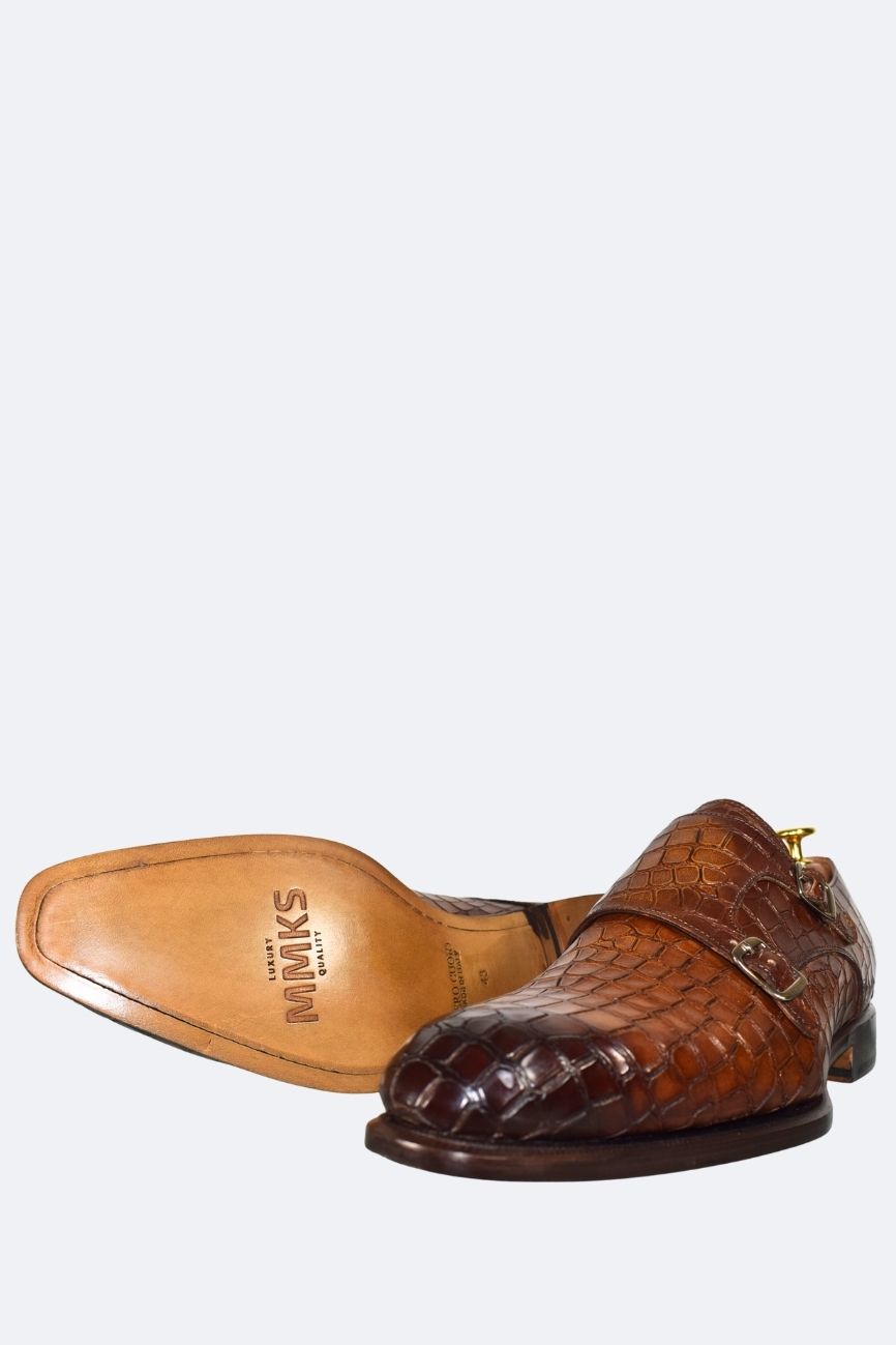 Double Monk Strap marron croco