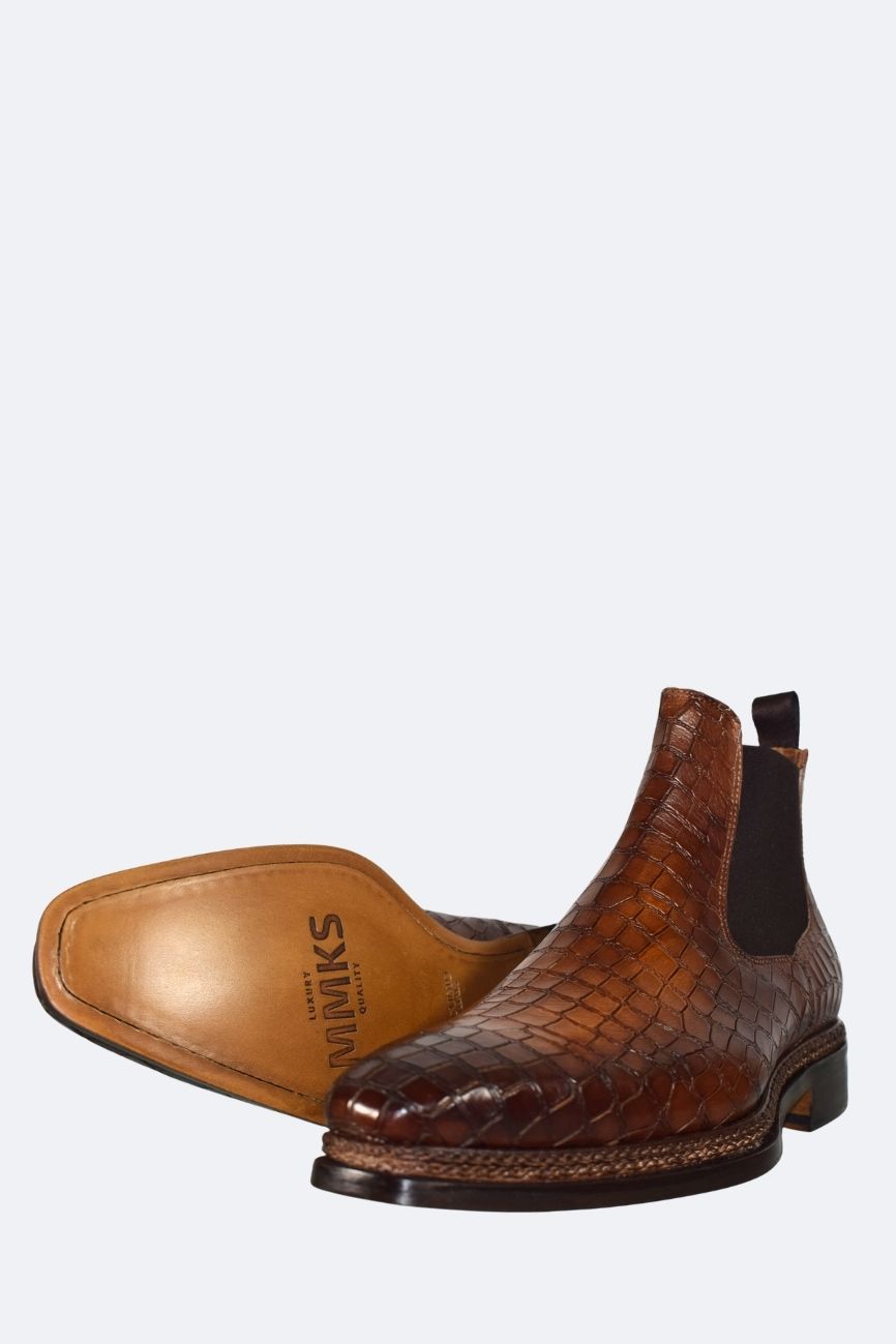 Chelsea Boots marron croco triple semelle